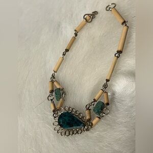 Vintage Beautiful handmade chrysocolla stone and bamboo